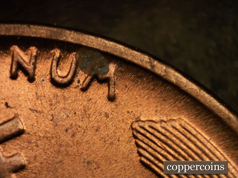 Die-stage C marker on 1938D•1DR•002 (1938 Doubled Die Reverse).