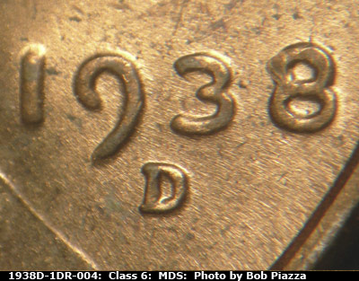 Die-stage B marker on 1938D•1DR•004 (1938 Doubled Die Reverse).