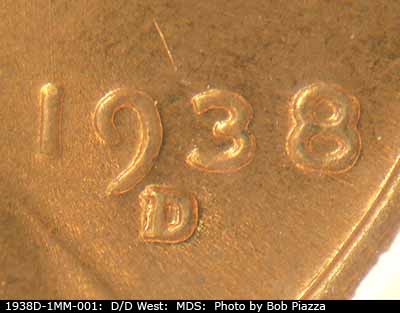 1938 Lincoln cent obverse, CopperCoins die 1938D•1MM•001.