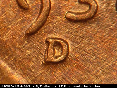 Die-stage C marker on 1938D•1MM•002 (1938 Repunched Mint Mark).