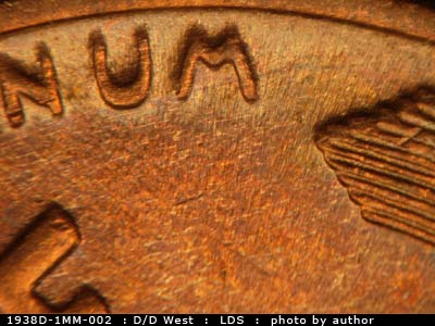 Die-stage C marker on 1938D•1MM•002 (1938 Repunched Mint Mark).