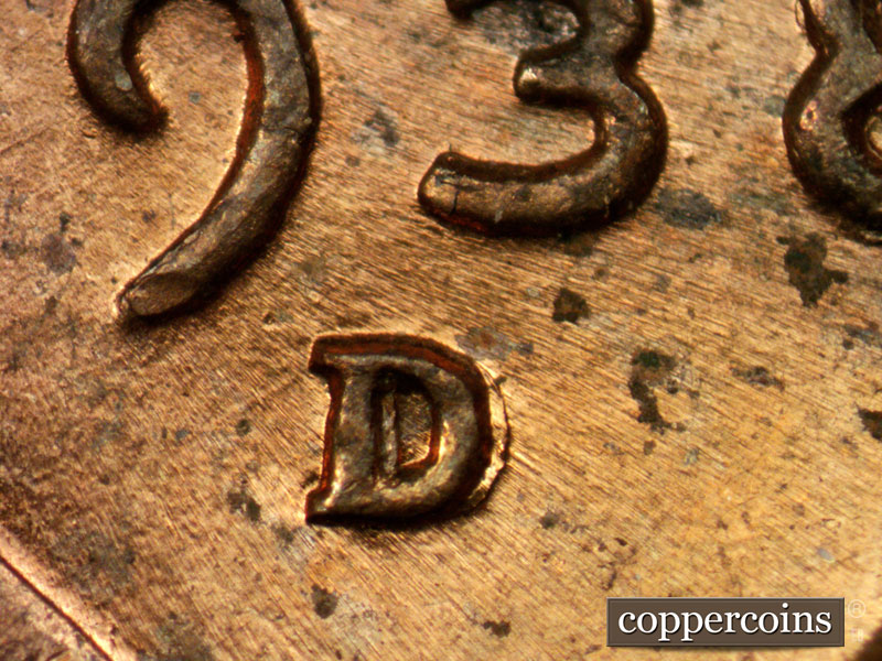 1938 Lincoln cent obverse, CopperCoins die 1938D•1MM•004.