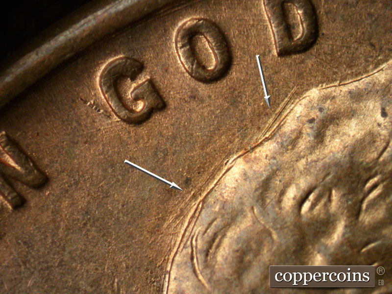 Die-stage B marker on 1938D•1MM•004 (1938 Repunched Mint Mark).
