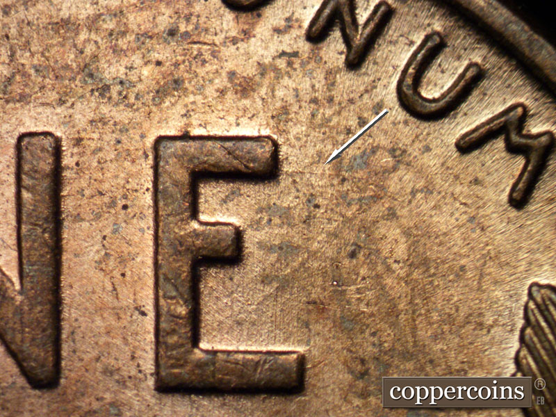Die-stage B marker on 1938D•1MM•004 (1938 Repunched Mint Mark).