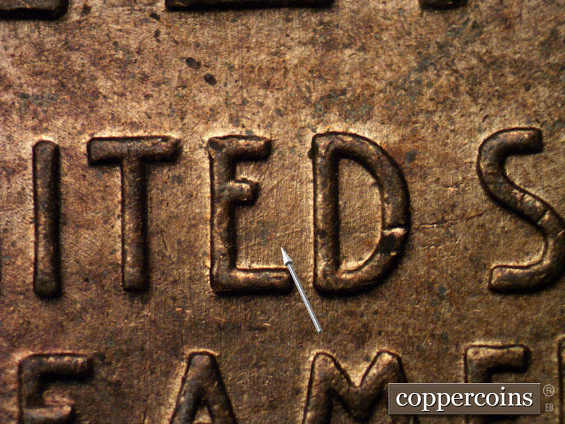 Die-stage B marker on 1938D•1MM•004 (1938 Repunched Mint Mark).