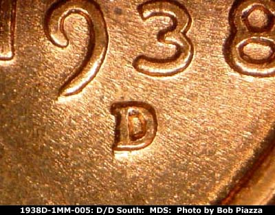 1938 Lincoln cent obverse, CopperCoins die 1938D•1MM•005.