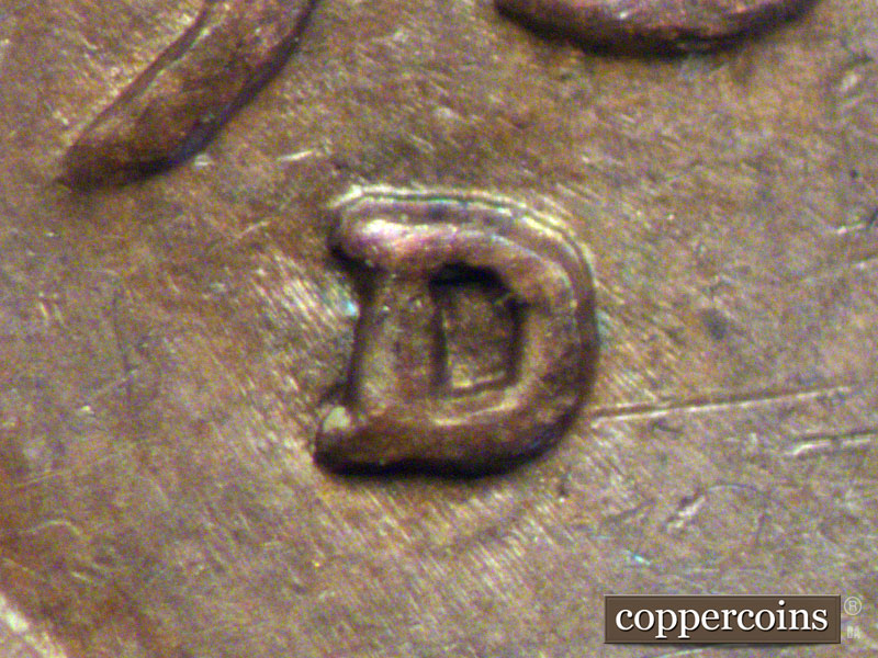 Die-stage A marker on 1938D•1MM•008 (1938 Repunched Mint Mark).