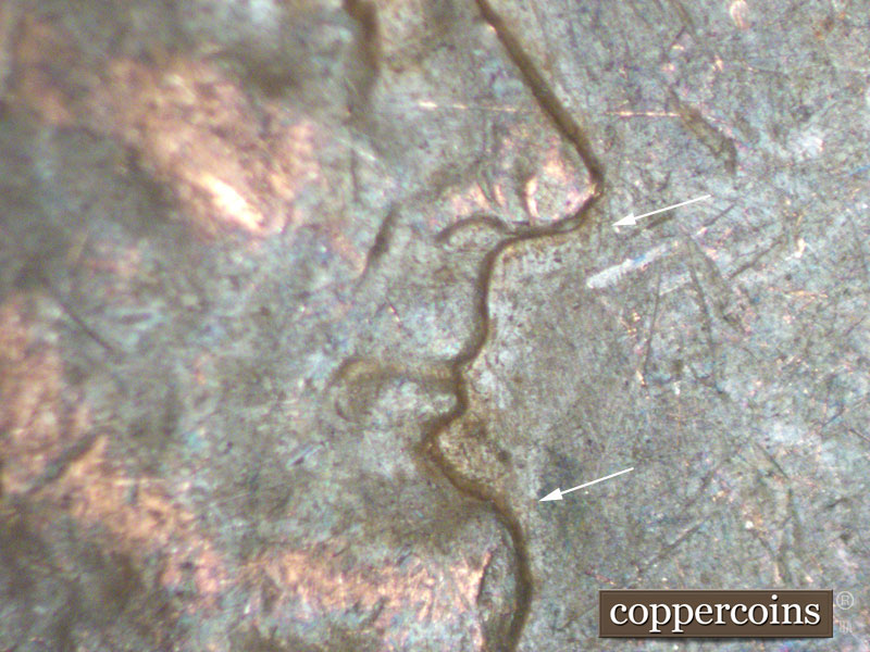 Die-stage A marker on 1938D•1MM•008 (1938 Repunched Mint Mark).