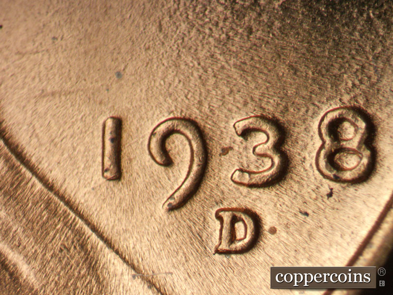 Die-stage B marker on 1938D•1MM•009 (1938 Repunched Mint Mark).