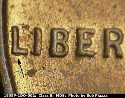 1938 Lincoln cent obverse, CopperCoins die 1938P•1DO•002.