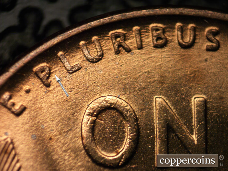 Die-stage B marker on 1938P•1DO•003 (1938 Doubled Die Obverse).