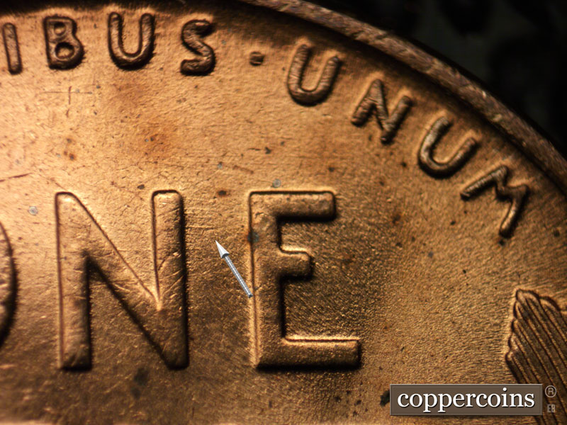 Die-stage B marker on 1938P•1DO•003 (1938 Doubled Die Obverse).