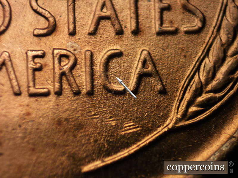 Die-stage B marker on 1938P•1DO•003 (1938 Doubled Die Obverse).