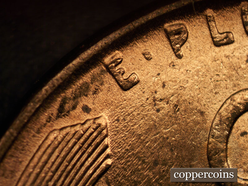 Die-stage C marker on 1938P•1DR•001 (1938 Doubled Die Reverse).