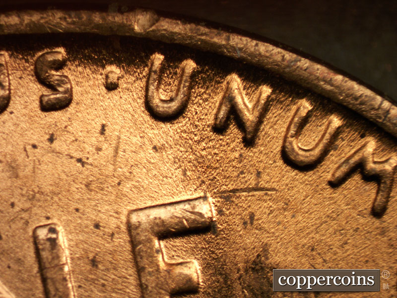Die-stage C marker on 1938P•1DR•001 (1938 Doubled Die Reverse).