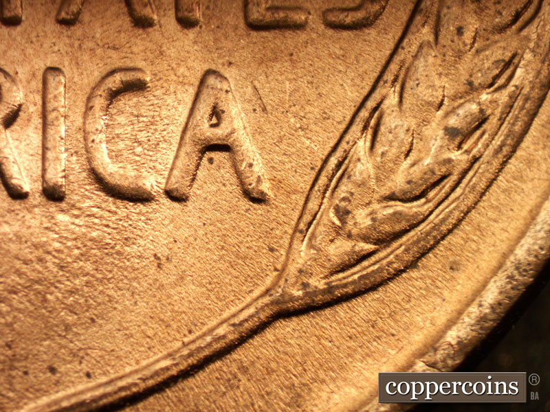 Die-stage C marker on 1938P•1DR•001 (1938 Doubled Die Reverse).