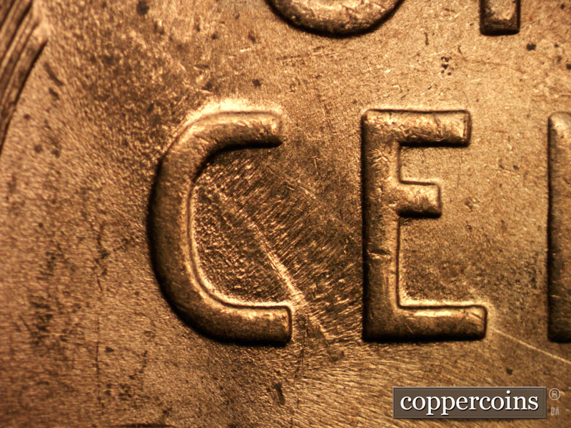 Die-stage C marker on 1938P•1DR•001 (1938 Doubled Die Reverse).