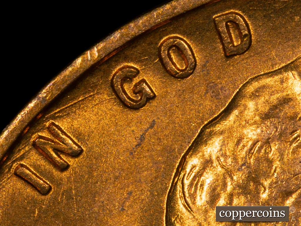 Die-stage B marker on 1938S•1MM•001 showing Die Gouge and Scratches off of G still clearly visible.