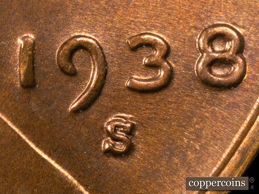 Die-stage C marker on 1938S•1MM•001 showing Date and MM are still sharp.