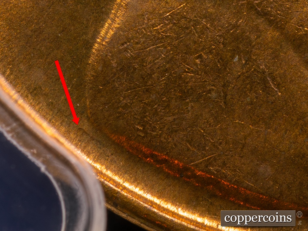 Die-stage G marker on 1938S•1MM•001 showing Die Gouge left of Bust is faint but still visible.