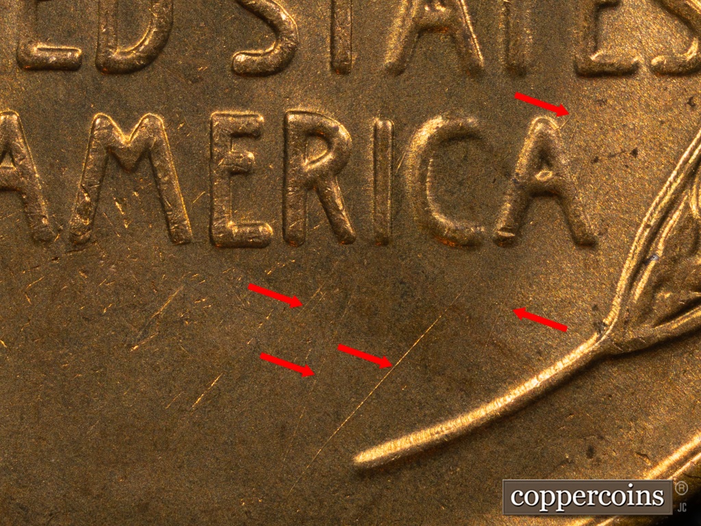Die-stage A marker on 1938S•1MM•001 showing Distinct Dies Scratches appear on Reverse.
