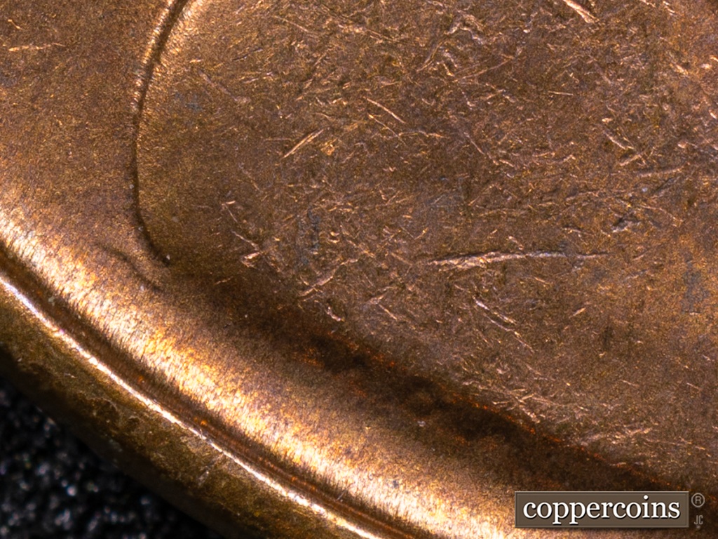 Die-stage C marker on 1938S•1MM•001 showing Die Gouge left of Bust.