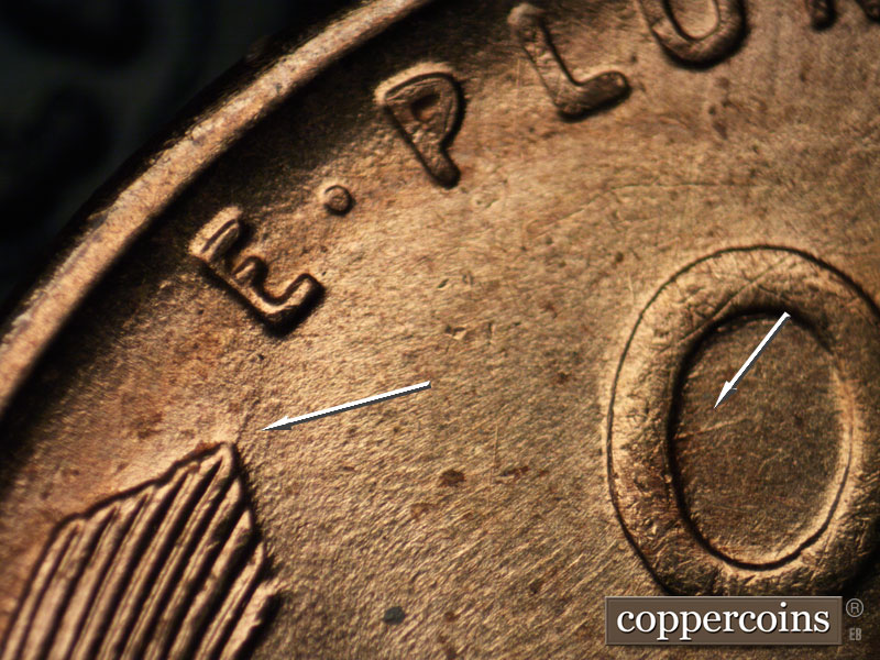 Die-stage B marker on 1938S•1MM•002 (1938 Repunched Mint Mark).