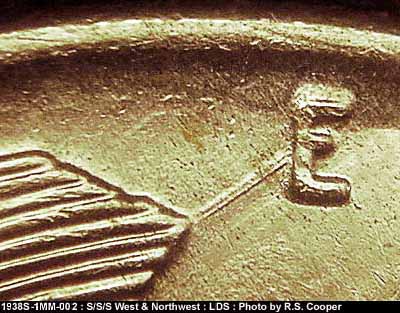 Die-stage C marker on 1938S•1MM•002 (1938 Repunched Mint Mark).
