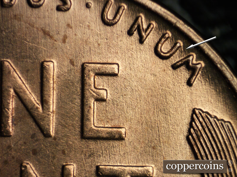 Die-stage B marker on 1938S•1MM•003 (1938 Repunched Mint Mark).
