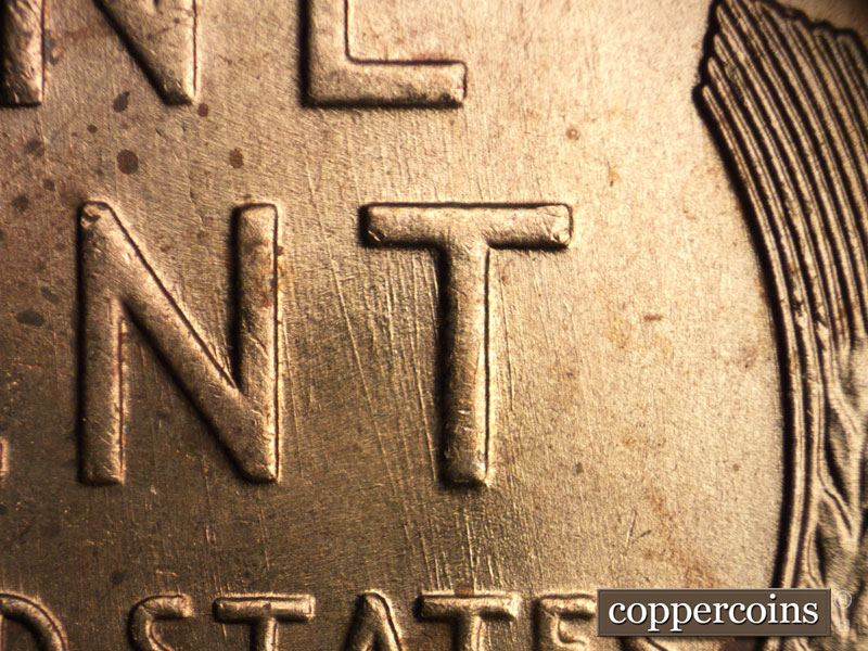 Die-stage B marker on 1938S•1MM•003 (1938 Repunched Mint Mark).