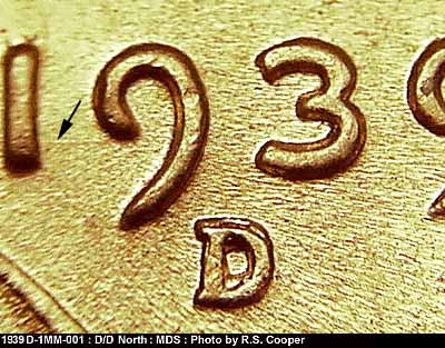 1939 Lincoln cent obverse, CopperCoins die 1939D•1MM•001.