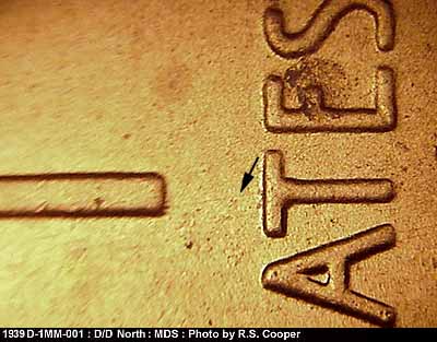 Die-stage B marker on 1939D•1MM•001 (1939 Repunched Mint Mark).