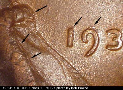 1939 Lincoln cent obverse, CopperCoins die 1939P•1DO•001.