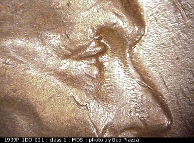 Die-stage B marker on 1939P•1DO•001 (1939 Doubled Die Obverse).