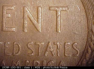 Die-stage B marker on 1939P•1DO•001 (1939 Doubled Die Obverse).