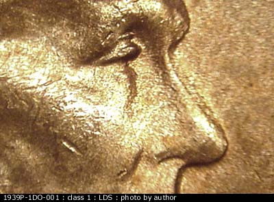 Die-stage C marker on 1939P•1DO•001 (1939 Doubled Die Obverse).