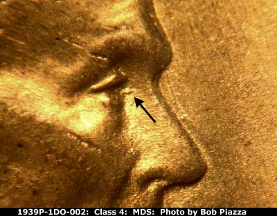 1939 Lincoln cent obverse, CopperCoins die 1939P•1DO•002.