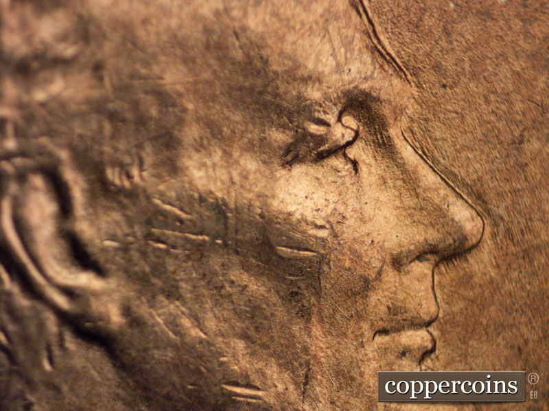 1939 Lincoln cent obverse, CopperCoins die 1939P•1DO•005.