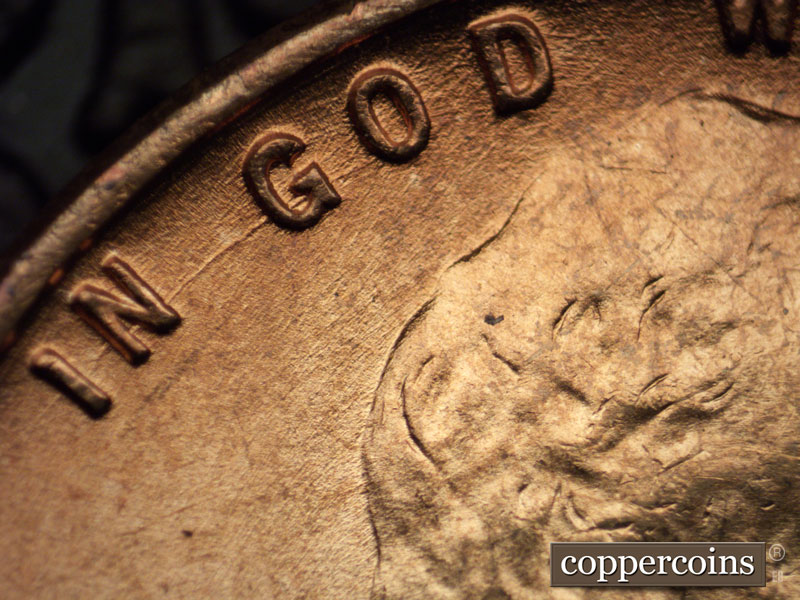 Die-stage B marker on 1939P•1DO•005 (1939 Doubled Die Obverse).