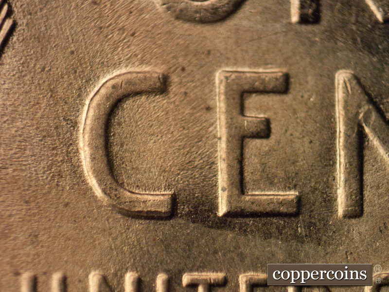 Die-stage B marker on 1939P•1DO•005 (1939 Doubled Die Obverse).