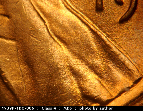 Die-stage B marker on 1939P•1DO•006 (1939 Doubled Die Obverse).