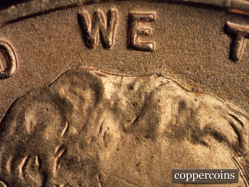 Die-stage B marker on 1939P•1DO•007 (1939 Doubled Die Obverse).