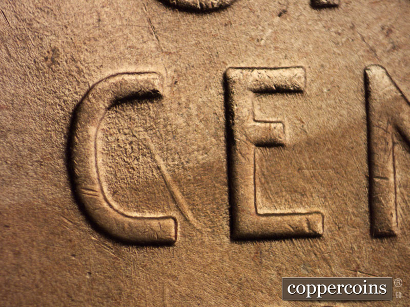 Die-stage B marker on 1939P•1DO•007 (1939 Doubled Die Obverse).