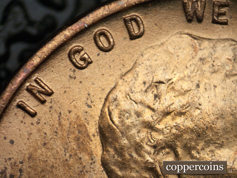 Die-stage B marker on 1939P•1DO•010 (1939 Doubled Die Obverse).