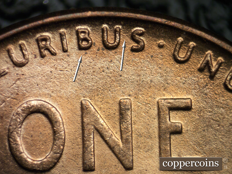 Die-stage B marker on 1939P•1DO•010 (1939 Doubled Die Obverse).