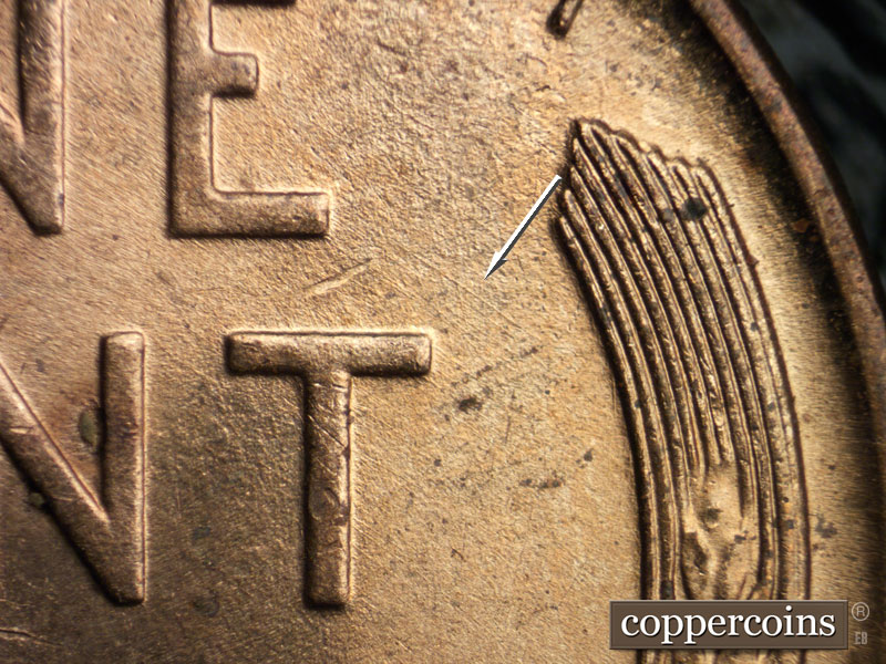 Die-stage B marker on 1939P•1DO•010 (1939 Doubled Die Obverse).