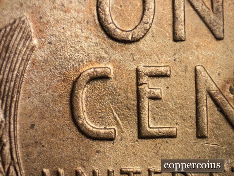 Die-stage B marker on 1939P•1DO•010 (1939 Doubled Die Obverse).