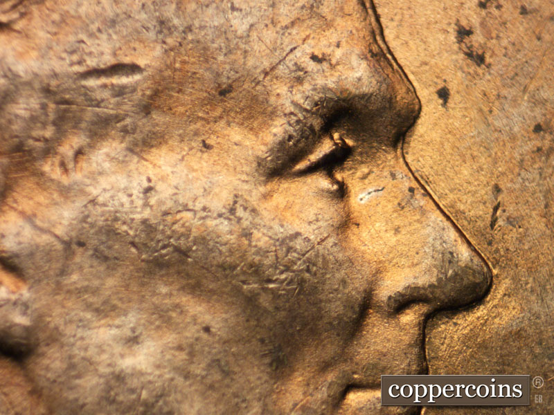 1939 Lincoln cent obverse, CopperCoins die 1939P•1DO•011.