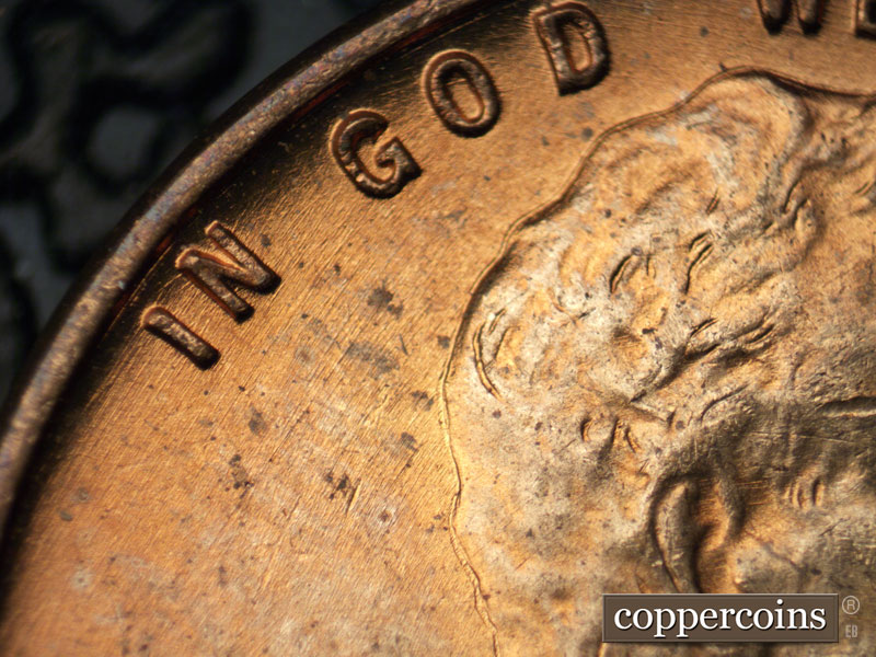 Die-stage B marker on 1939P•1DO•011 (1939 Doubled Die Obverse).