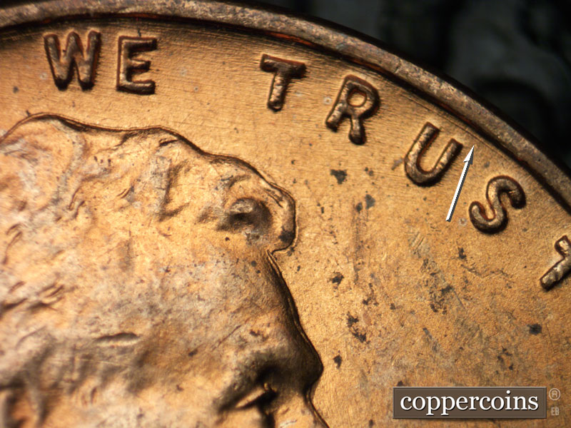 Die-stage B marker on 1939P•1DO•011 (1939 Doubled Die Obverse).